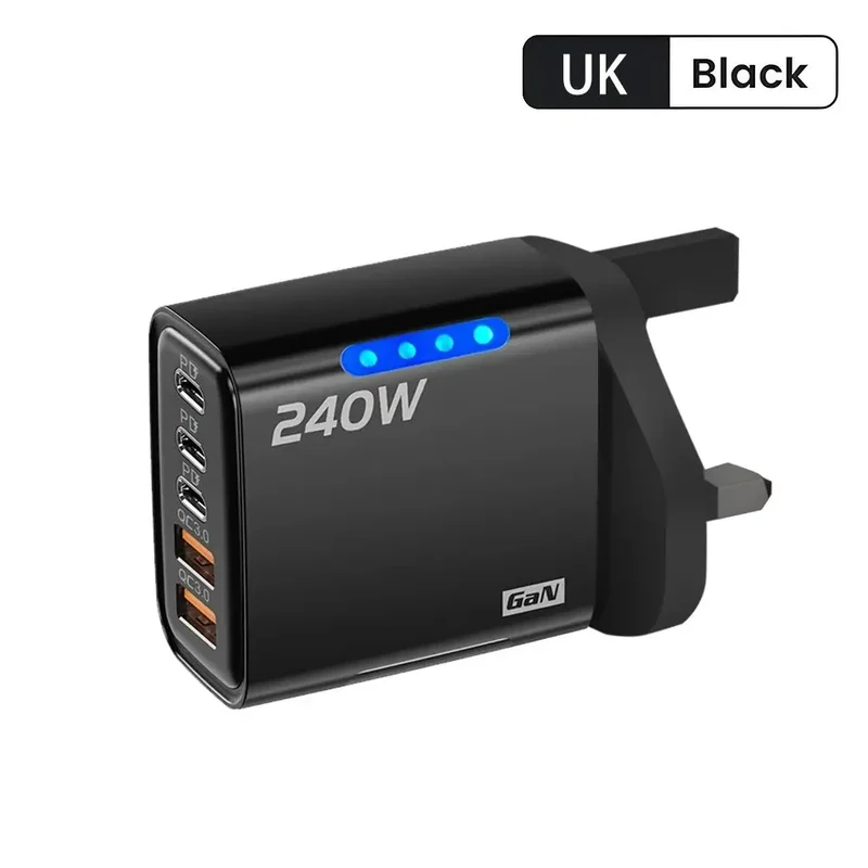 Total 240W Power GaN Charger 5 in 1 Fast Charging Charger PD Adapter For iPhone Samsung Xiaomi Huawei Laptop Tablet 2USB 3C