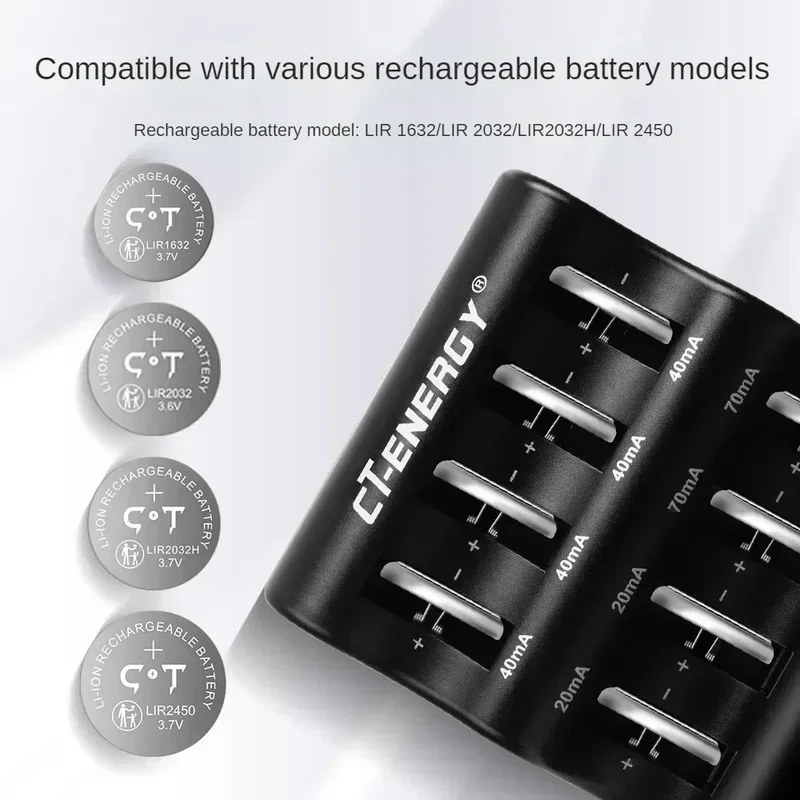 Travel Portable Charger for 1220 1240 1620 1632 2032 2025 2016 2430 2440 2450 2477 Lithium Coin Battery 8 Slot Smart Charger