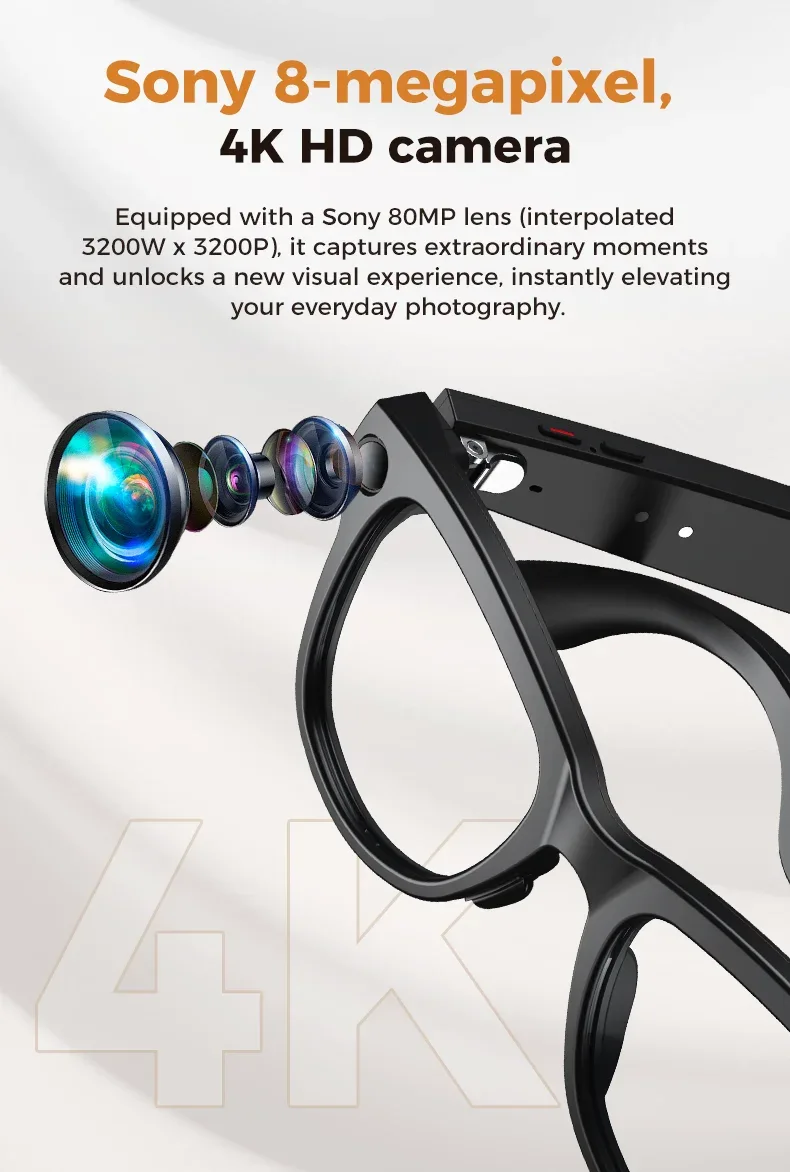 2026 New 800W Camera 3600mAh Portable Charger Smart Glasses 100+language Translation Bluetooth Call Music Player AI Chat Glasses