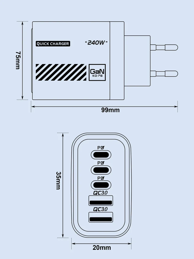 5 Port GaN USB C Charger 240W PD Fast Charging Adapter For iPhone 17 16 15 Pro Samsung Xiaomi Huawei Laptop Desktop PD Charger