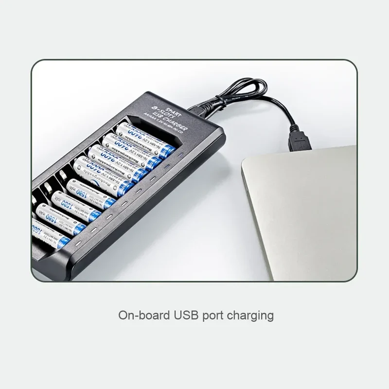 Rechargeable Battery Charger USB Output 8 Slots Fast Charging Short Circuit Protection for 1.2V NiMH AAA/AA Batteries Charger