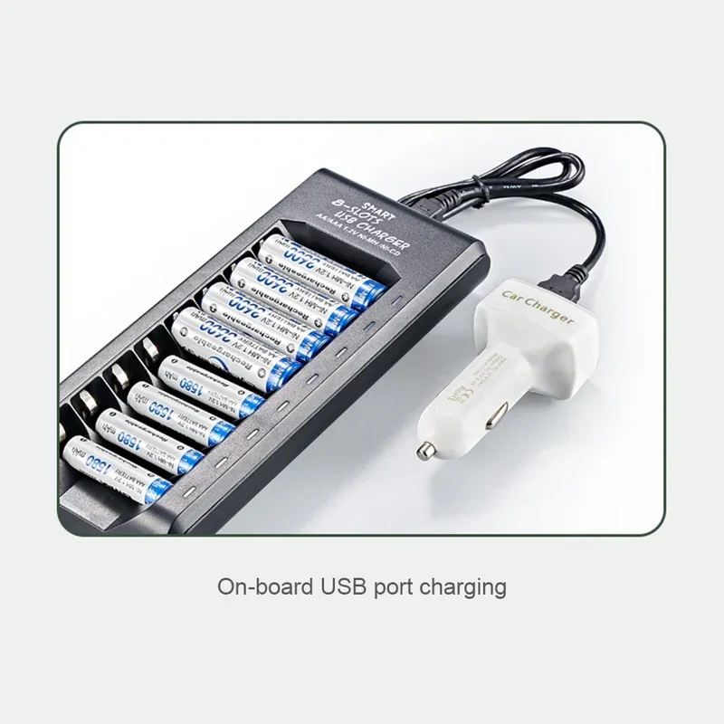 Rechargeable Battery Charger USB Output 8 Slots Fast Charging Short Circuit Protection for 1.2V NiMH AAA/AA Batteries Charger