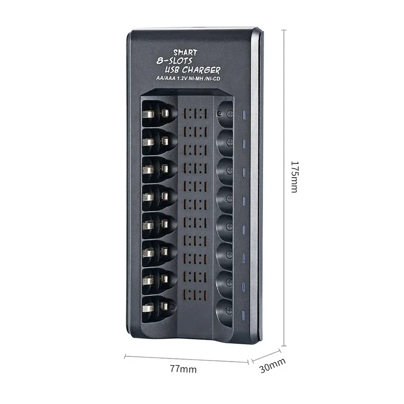 Rechargeable Battery Charger USB Output 8 Slots Fast Charging Short Circuit Protection for 1.2V NiMH AAA/AA Batteries Charger