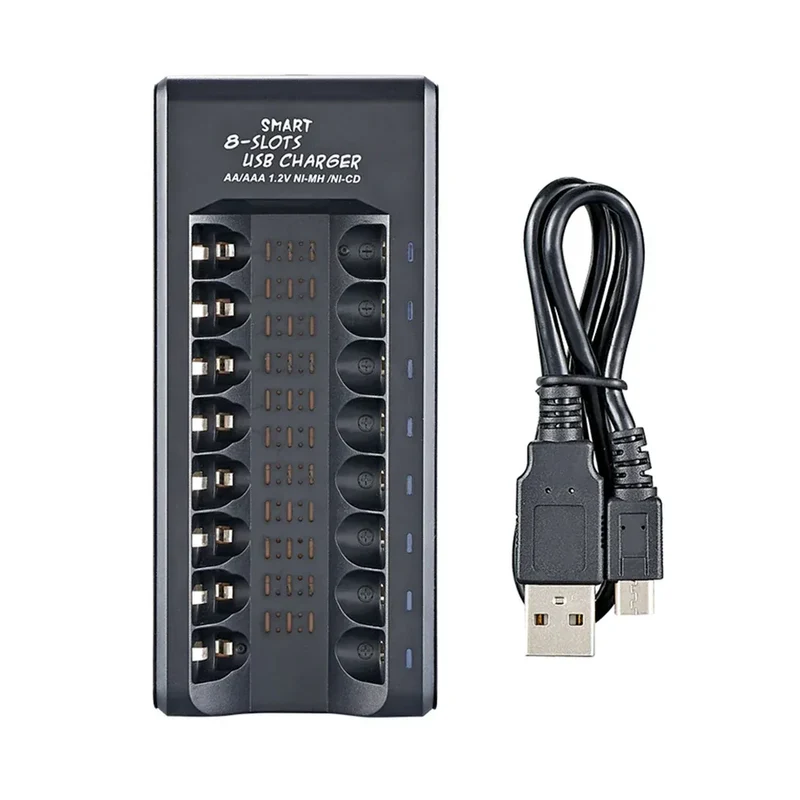 Rechargeable Battery Charger USB Output 8 Slots Fast Charging Short Circuit Protection for 1.2V NiMH AAA/AA Batteries Charger