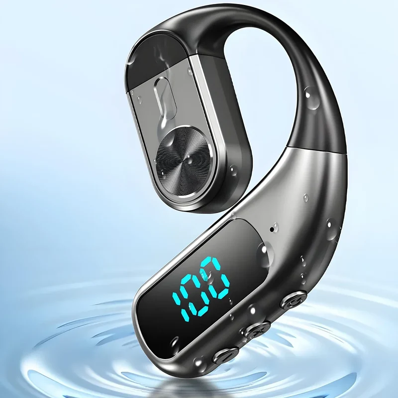 Wireless Bluetooth-compatible Headset Digital Display Bone Conduction Concept Business Ear-mounted Earphones