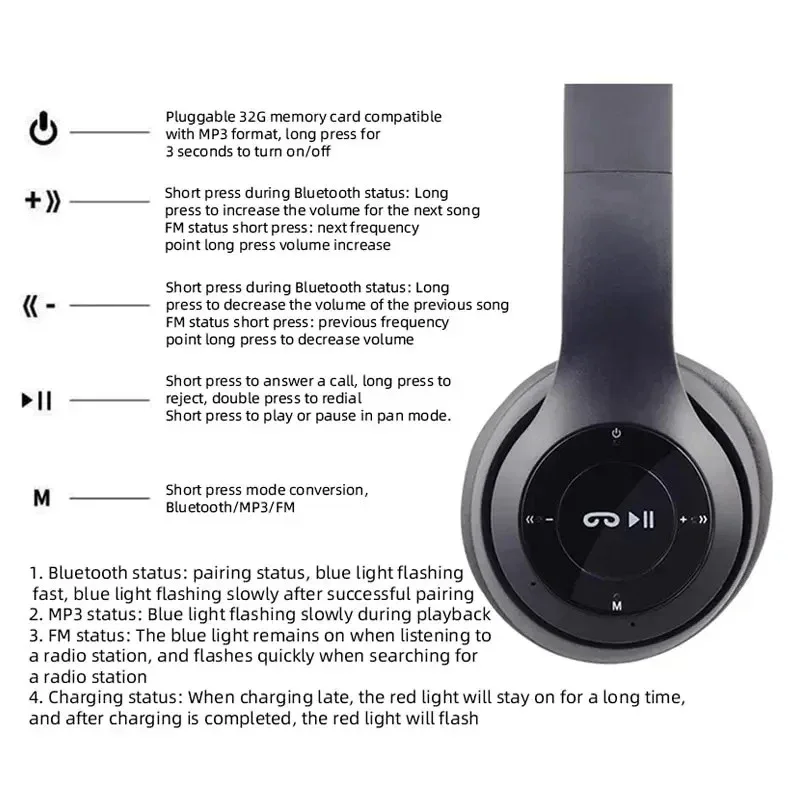 Handsfree Wireless Headphones Noise Canceling Headphone Earphone P47 headset Bluetooth Head Phone for iPhone Huawei Samsung S22