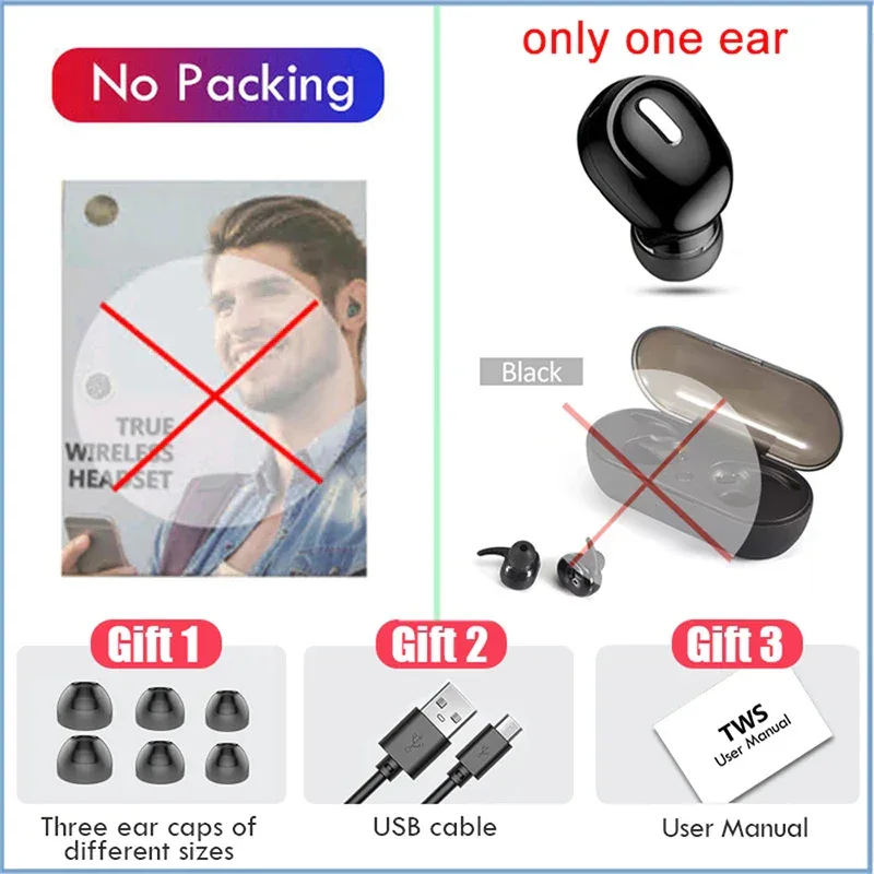 New Wireless Earphones Bluetooth 5.0 Headphones With Mic in-Ear Sports Waterproof TWS Earbuds Bluetooth Handsfree Single Headset