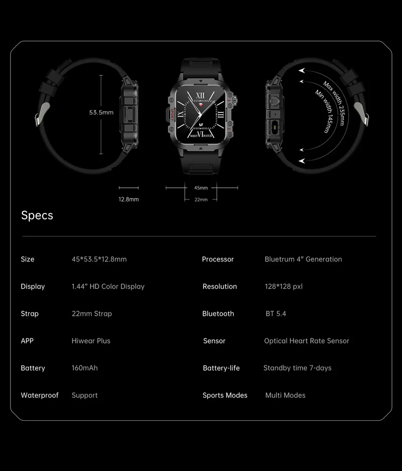 2025 New for Xiaomi Military Smart Watch Men IP67 3ATM Outdoor Sports Fitness Tracker Health Monitor 1.44Inch BT Call Smartwatch