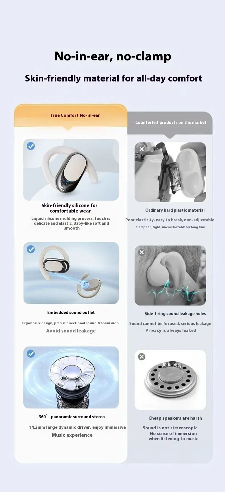 OWS Headphones Over-Ear Open-Ear Wireless Bluetooth Earphones Style Noise Cancellation Rotatable Feature With Mic Portable Audio