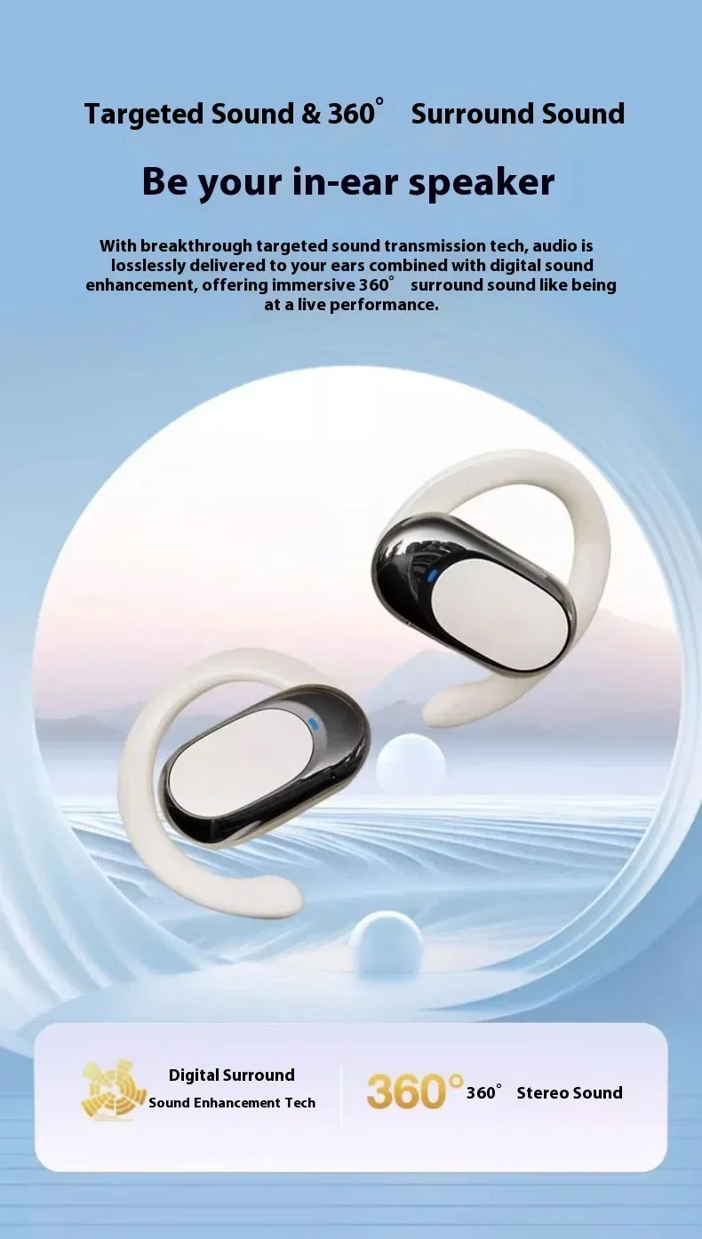 OWS Headphones Over-Ear Open-Ear Wireless Bluetooth Earphones Style Noise Cancellation Rotatable Feature With Mic Portable Audio
