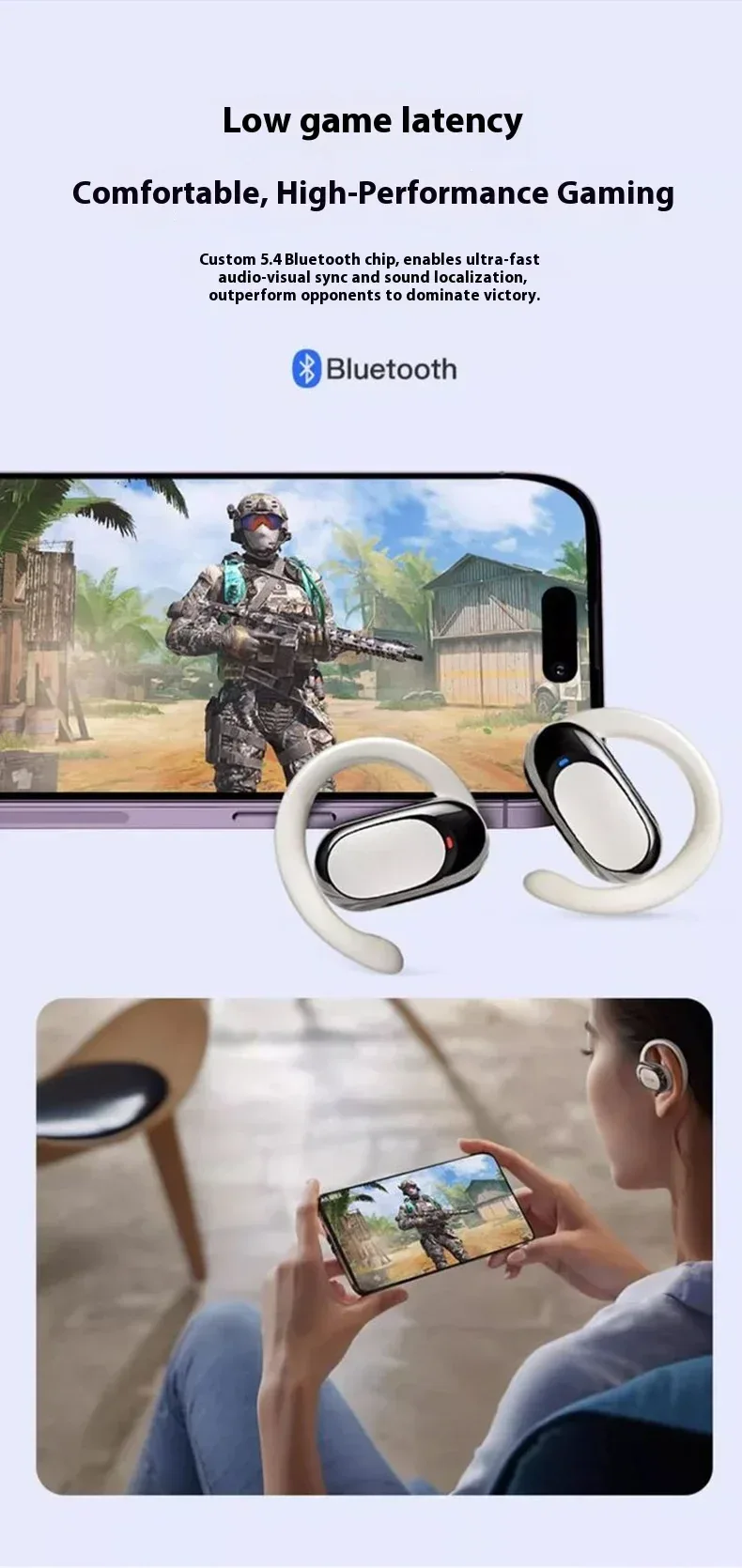 OWS Headphones Over-Ear Open-Ear Wireless Bluetooth Earphones Style Noise Cancellation Rotatable Feature With Mic Portable Audio