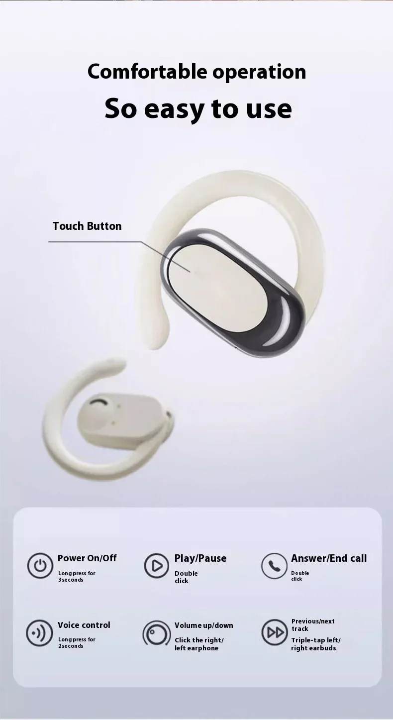 OWS Headphones Over-Ear Open-Ear Wireless Bluetooth Earphones Style Noise Cancellation Rotatable Feature With Mic Portable Audio