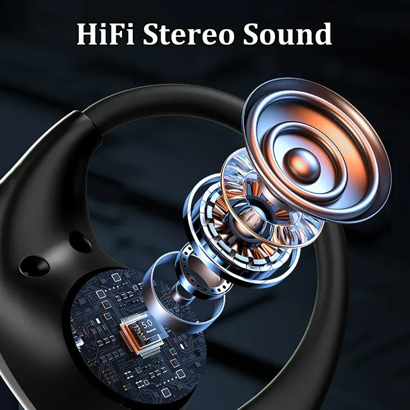 Bluetooth 5.4 Ear Hook Headphones TWS Wireless Earphones HiFi Stereo Waterproof Headsets LED Display Long Standby Touch Earbuds