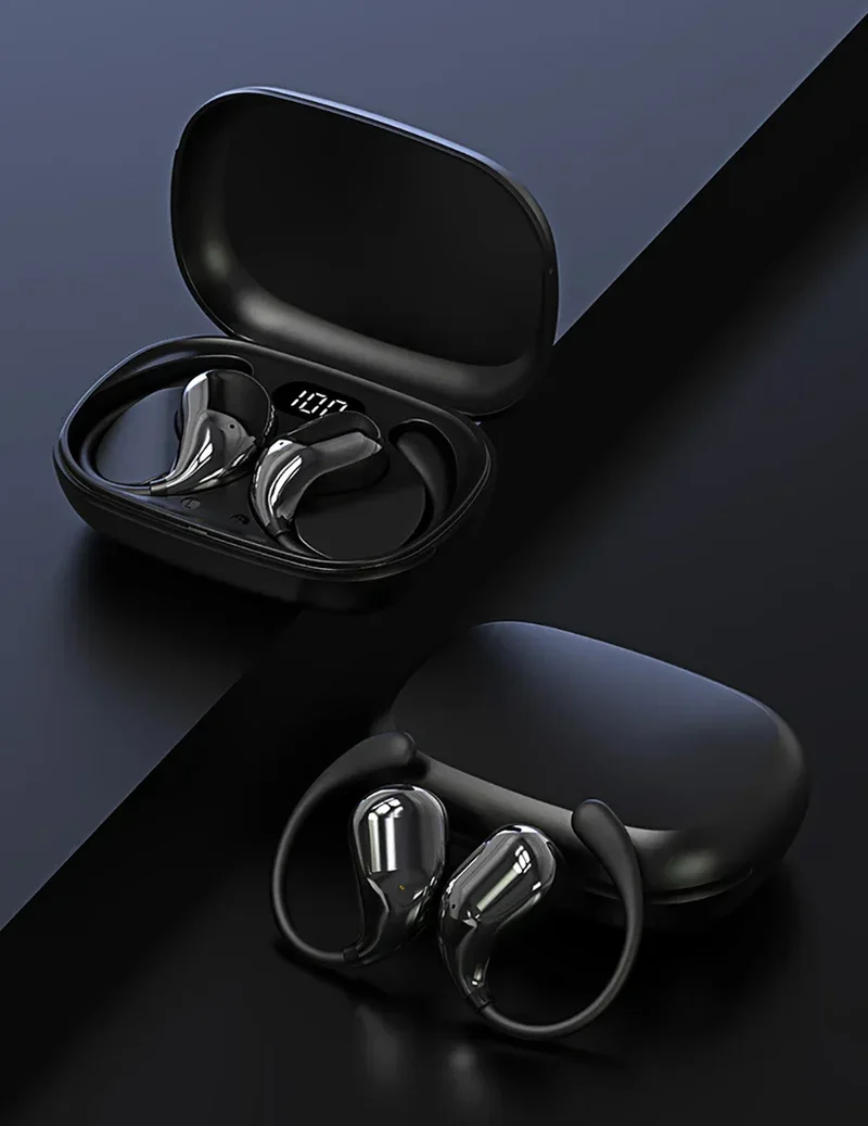 Bluetooth 5.4 Ear Hook Headphones TWS Wireless Earphones HiFi Stereo Waterproof Headsets LED Display Long Standby Touch Earbuds