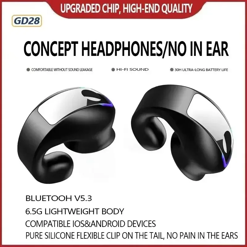 Bluetooth Earphone Clip On Monaural Inear Motion Stereo Bone Conduction Gd28 Business Wireless Earphone Mini Monaural Tws