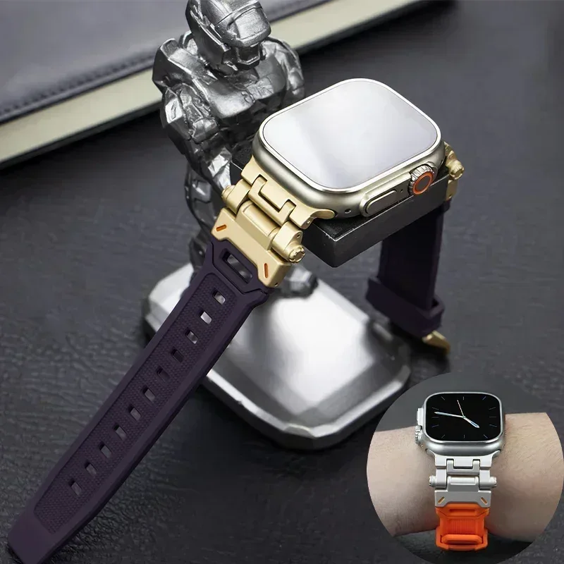Silicone Sport Band for Apple Watch Ultra 49mm 45mm 42 44mm Rubber Strap for iWatch Series 9 8 7 se 6 5 4 ultra 2 49 Correa