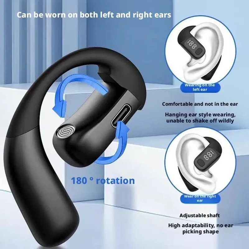 Wireless Bluetooth 5.4 Earphone Long Standby Ear Hook,Business HD Calling Mic Surround Sound Waterproof Earbud Outdoor