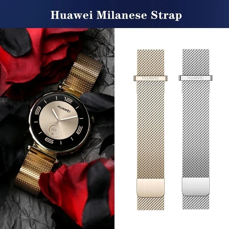 Original Huawei Watch GT4 41mm Milanese Watch Strap GT6 18mm Gold Magnetic Milanese Bracelet for GT5 41mm Stainless Steel Band