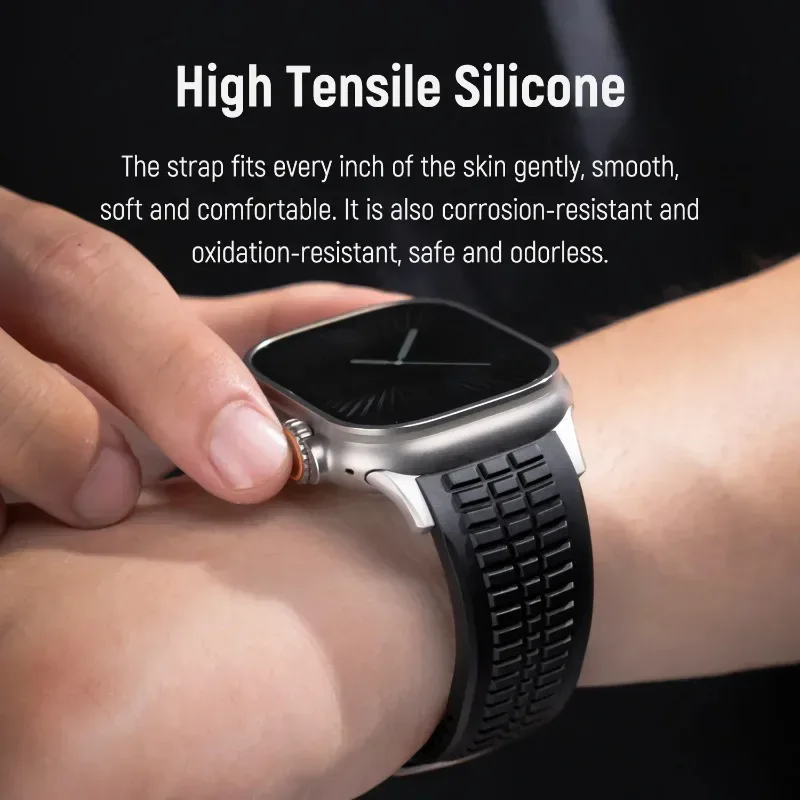 Silicone Band for Apple Watch Ultra 3/2 49mm Strap Men Sport Bracelet for Iwatch 11 10 9 8 7 6 5 Se 46mm 45mm 44mm Watchband