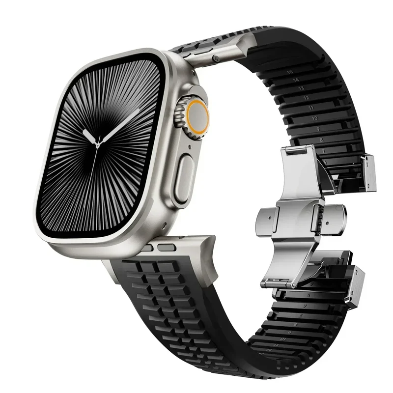 Silicone Band for Apple Watch Ultra 3/2 49mm Strap Men Sport Bracelet for Iwatch 11 10 9 8 7 6 5 Se 46mm 45mm 44mm Watchband