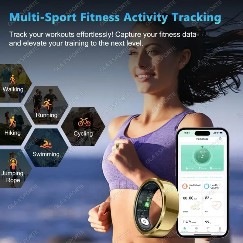 2025 Smart Ring Blood Pressure Heart Rate Sleep Monitoring Smartring IP68 & 5ATM Waterproof Multi-sport Mode Smartring Man Women
