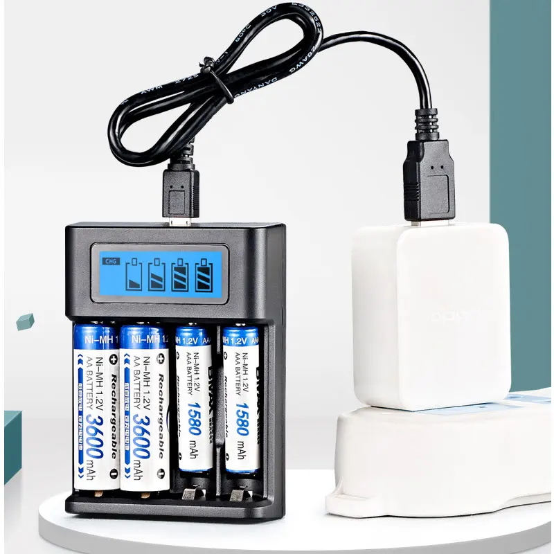 LCD Display AA / AAA Battery USB Charger 4 Slots For NI-MH /NI-CD AA AAA 1.2V Rechargeable Battery Indicator Battery Charger