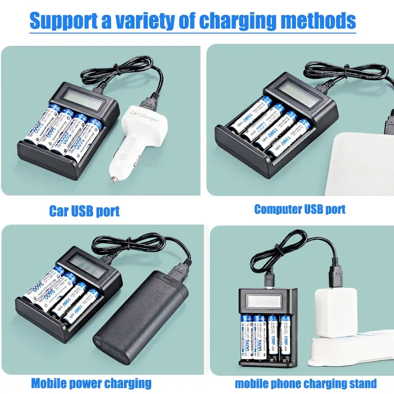 LCD Display AA / AAA Battery USB Charger 4 Slots For NI-MH /NI-CD AA AAA 1.2V Rechargeable Battery Indicator Battery Charger