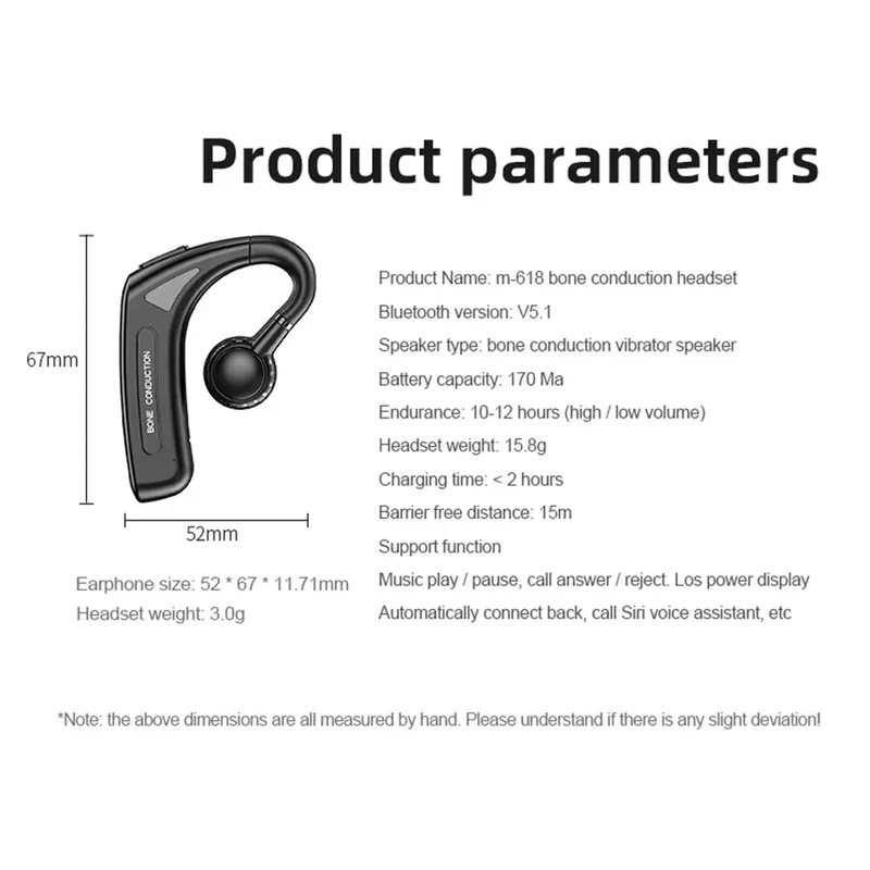 Bone Conduction Headphone M-618 Ear Hook Bluetooth Earphones Handsfree Wireless Sport Headset IPX5 Waterproof With Microphone