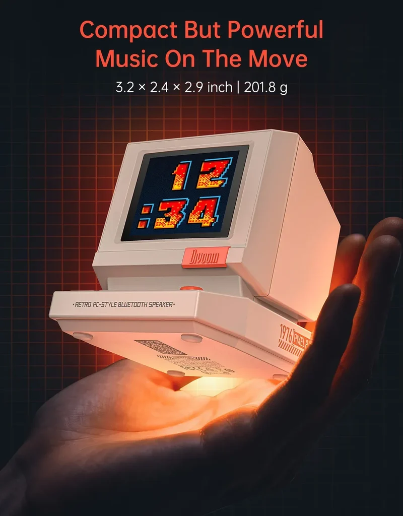 Divoom MiniToo Retro Bluetooth Speaker Portable Pixel Display Music Box Retro Computer Style Speaker Gift
