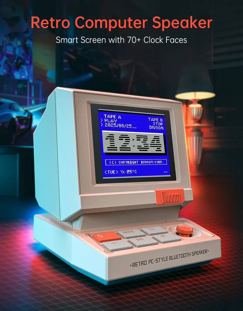 Divoom MiniToo Retro Bluetooth Speaker Portable Pixel Display Music Box Retro Computer Style Speaker Gift