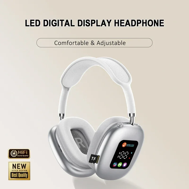 Wireless Bluetooth Headset with RGB Digital Display Screen Card Reader Headset Long Battery life High-fidelity Earphones
