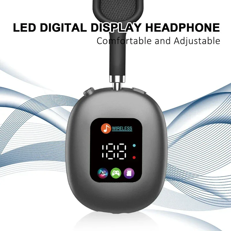 Wireless Bluetooth Headset with RGB Digital Display Screen Card Reader Headset Long Battery life High-fidelity Earphones