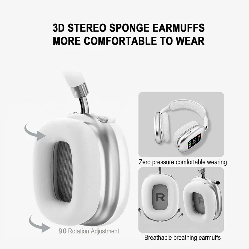 Wireless Bluetooth Headset with RGB Digital Display Screen Card Reader Headset Long Battery life High-fidelity Earphones