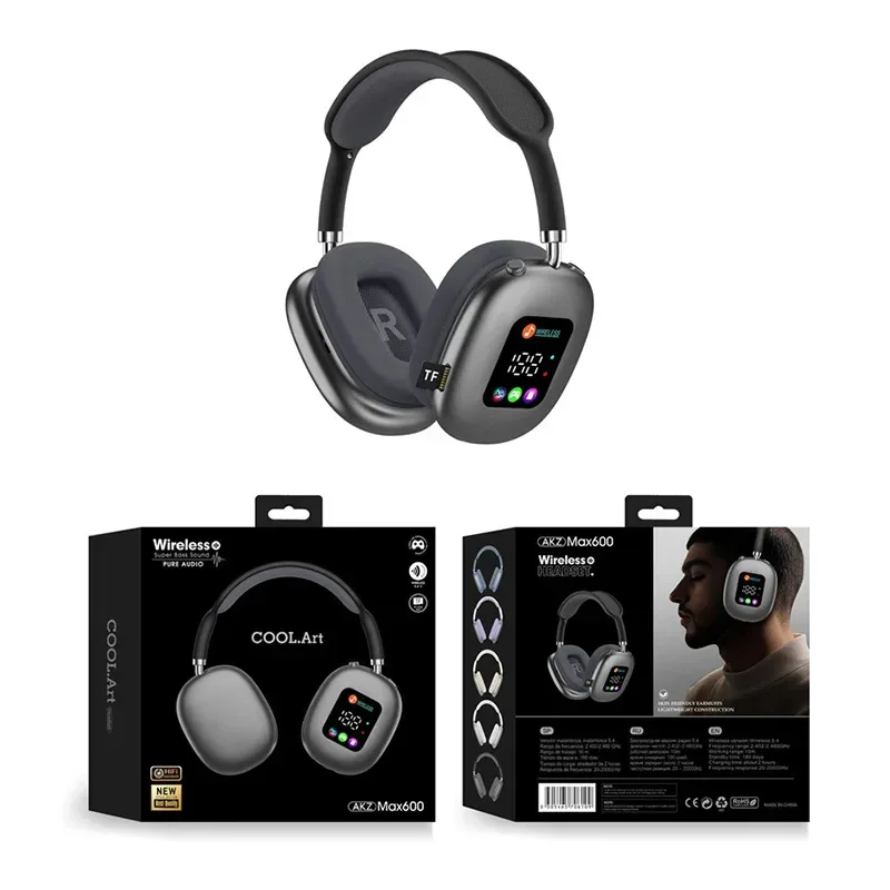 Wireless Bluetooth Headset with RGB Digital Display Screen Card Reader Headset Long Battery life High-fidelity Earphones