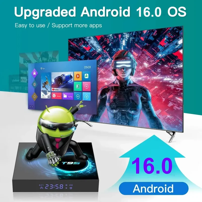 2026 New Android TV Box T95 Allwinner H616 Android 16 8GB+256GB Dual Wifi BT5.4 Ultra HD Smart Home Theater TV Box Media Player