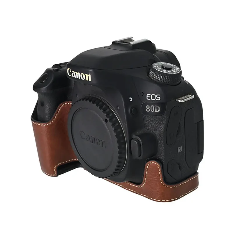 Camera Half Case PU Leather for Canon EOS 60D 70D 80D 90D Bottom Opening Magnetic Cover With Shoulder Strap