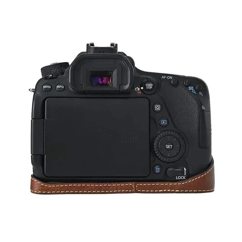 Camera Half Case PU Leather for Canon EOS 60D 70D 80D 90D Bottom Opening Magnetic Cover With Shoulder Strap