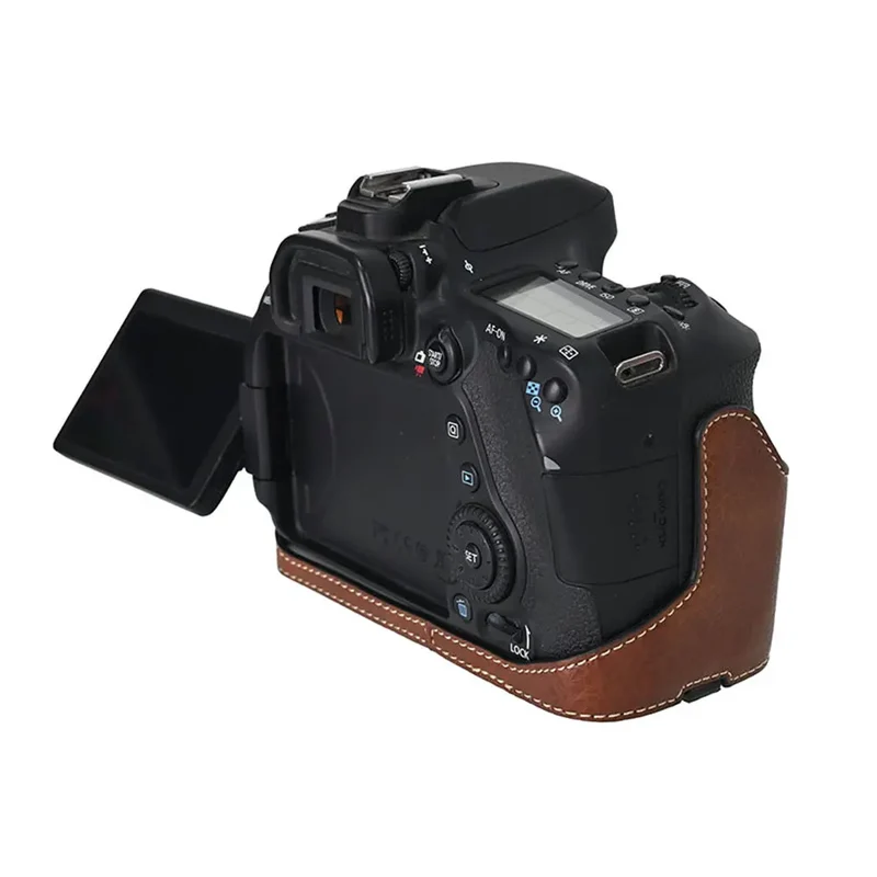 Camera Half Case PU Leather for Canon EOS 60D 70D 80D 90D Bottom Opening Magnetic Cover With Shoulder Strap
