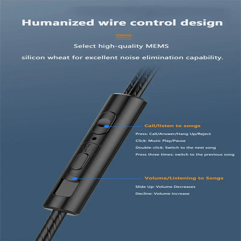 3.5mm Wired Headphones Noise Canceling In-Ear Sports Earphones Bass Stereo Gaming Headset HiFi Music Earbuds With Mic For Xiaomi