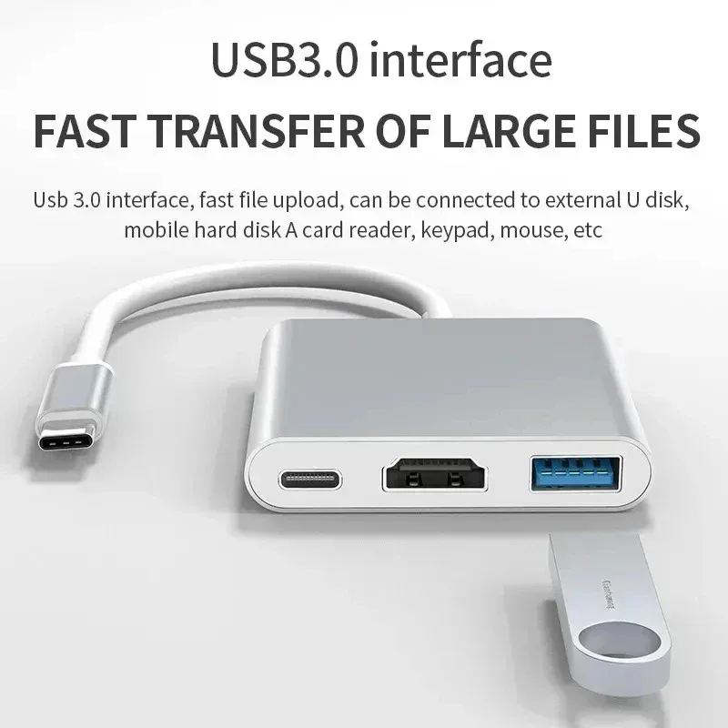 USB Type C HUB Converter 3 IN 1 4K USB C To USB3.0 PD Fast Charging HDMI-compatible Splitter Smart type C Adapter For Macbook