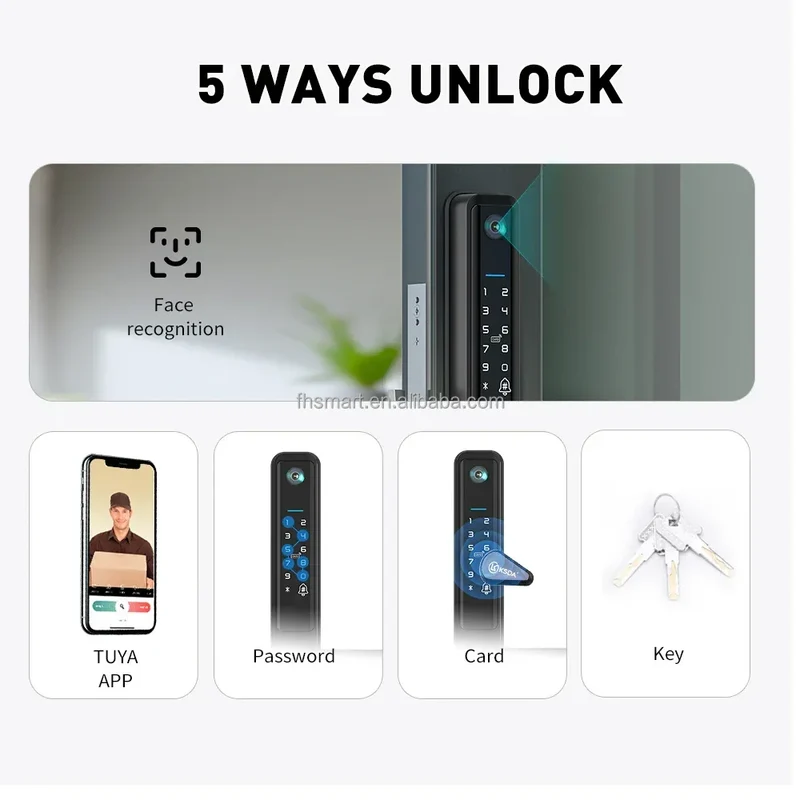 OutdoorTuya Wifi App Camera Aluminum Door Smart Lock 35mm Slim Sliding Frame Door Lock Biometric Fingerprint Electronic Lock