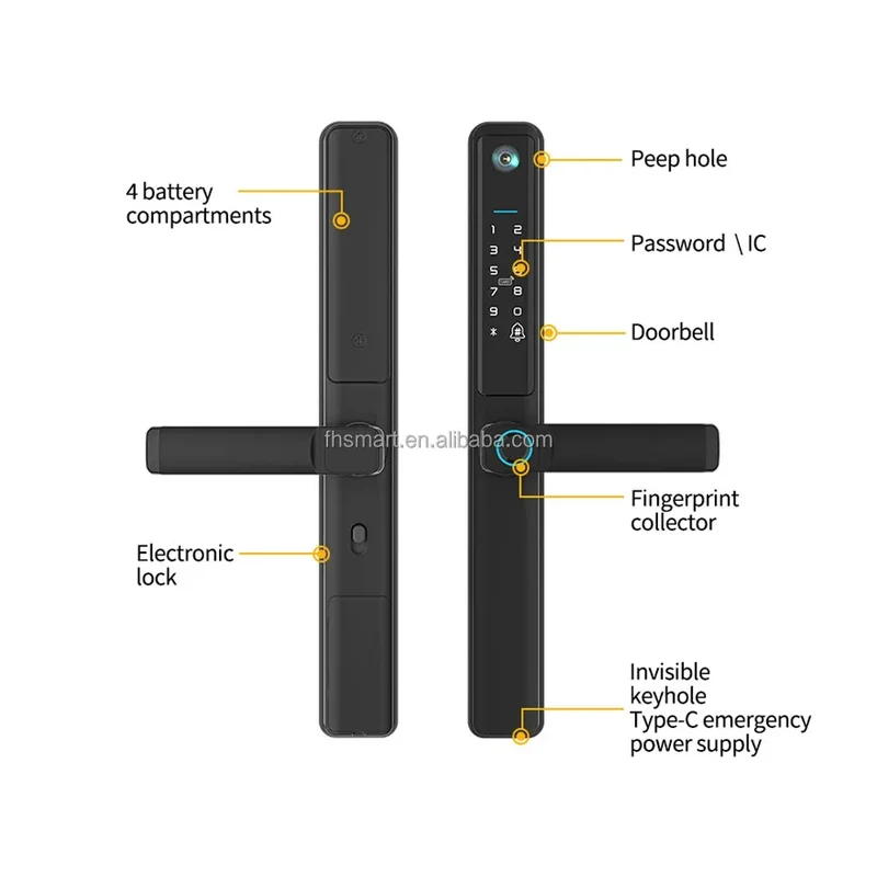 OutdoorTuya Wifi App Camera Aluminum Door Smart Lock 35mm Slim Sliding Frame Door Lock Biometric Fingerprint Electronic Lock
