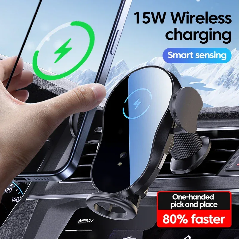 Wireless 15W Car Charger Air Vent Phone Holder 360 Ritation AdjustmentSuper Fast Charging Station for iPhone 16 15 14 13 12