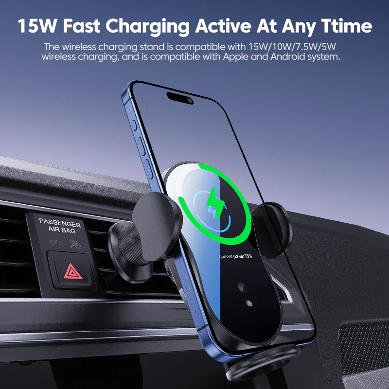 Wireless 15W Car Charger Air Vent Phone Holder 360 Ritation AdjustmentSuper Fast Charging Station for iPhone 16 15 14 13 12