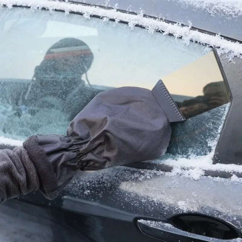 Car Ice Scraper With Glove Warm Fleece Lined Auto Windshield Snow Remover Shovel Tool Winter Window Cleaning Accessories Kit