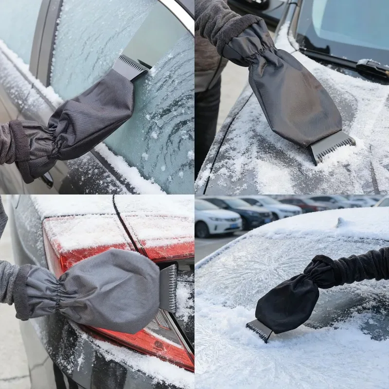 Car Ice Scraper With Glove Warm Fleece Lined Auto Windshield Snow Remover Shovel Tool Winter Window Cleaning Accessories Kit