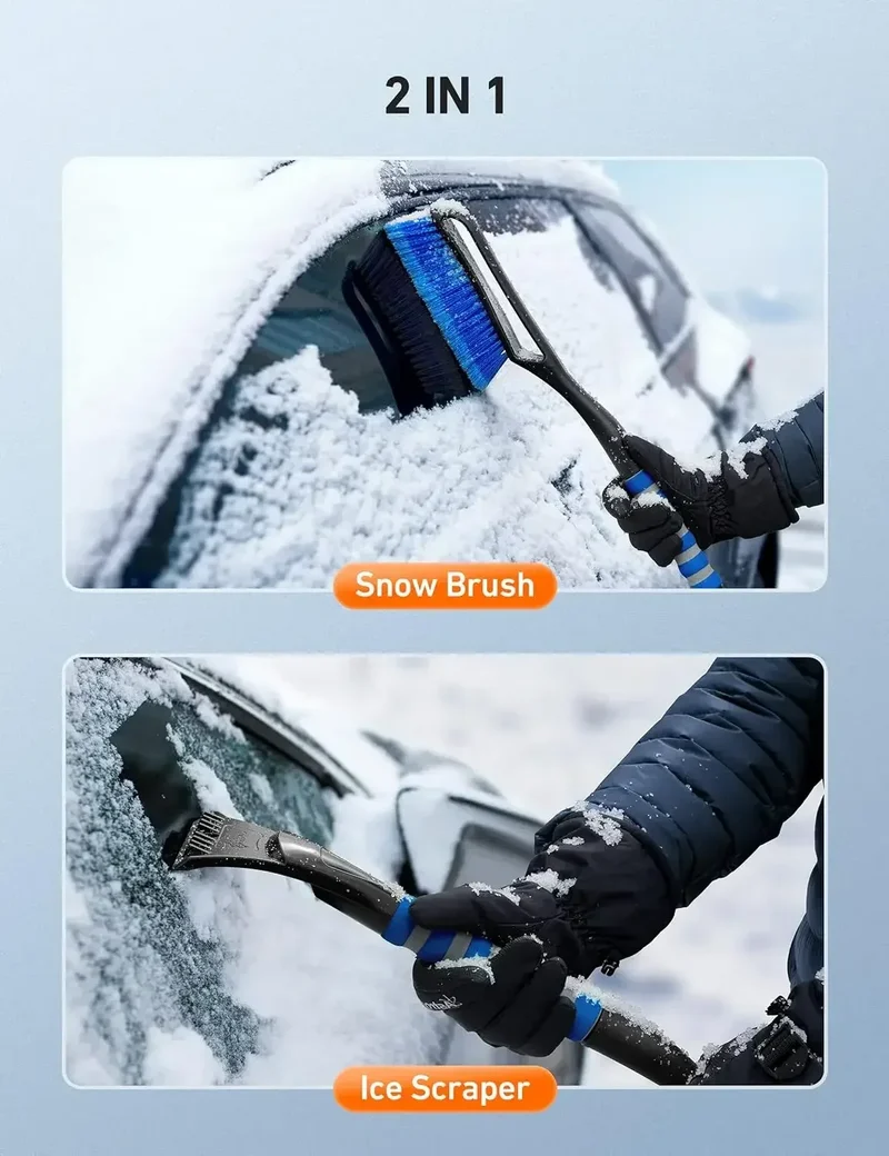 Snow Brush Ice Scrapers for Car Windshield Windows Detachable No Scratch Scraper for Ice and Snow Removal Winter with Foam Grip