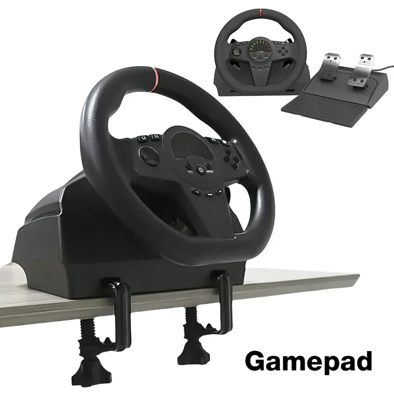 270° Gaming Simracing Car Pedal Game Steering Wheel Vibration Controller for PC PS3/PS4/Switch/ Xbox One/Xbox Series X/S