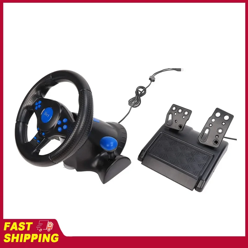 Game Racing Wheel Gaming Steering Wheel 180 Degree Rotation Multifunctional 3 in 1 Game Racing Wheel with Pedals for PC