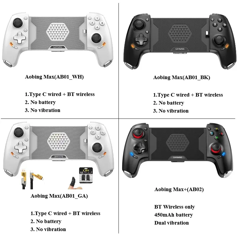 Gamwing AB01 AB02 AoBing Max Max+ Mobile Phone Game Controller Game pad Joystick Type-C Wired & BT Compatible with Android, iOS
